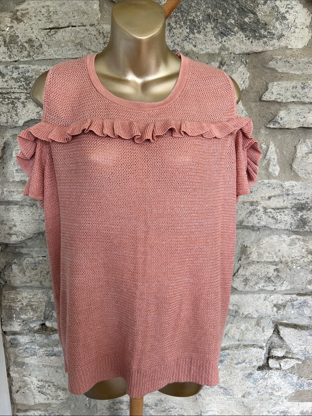 Cold-Shoulder Ruffle Knit Top